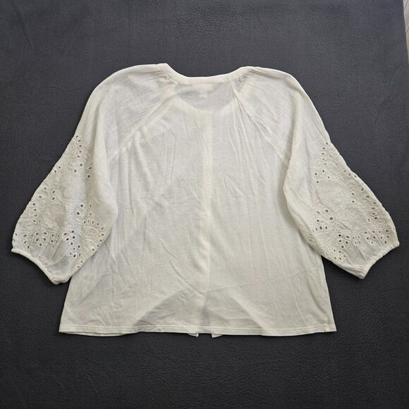 J. Jill Women XS White Button Front 3/4 Eyelet Lace Sleeve Peasant Top - Picture 2 of 11